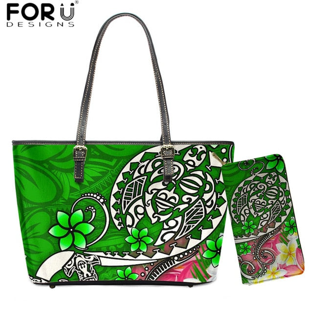 2pcs/set Women PU Bags Polynesian Pattern