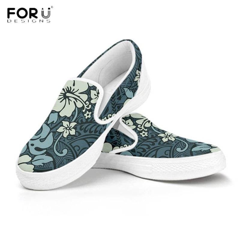 Green Floral Flower Tribal Polynesian Pattern Casual Women Shoes