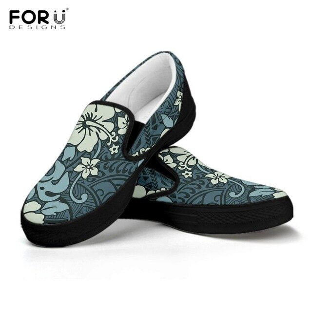 Green Floral Flower Tribal Polynesian sneakers