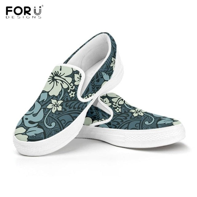 Green Floral Flower Tribal Polynesian Pattern Casual Women Shoes