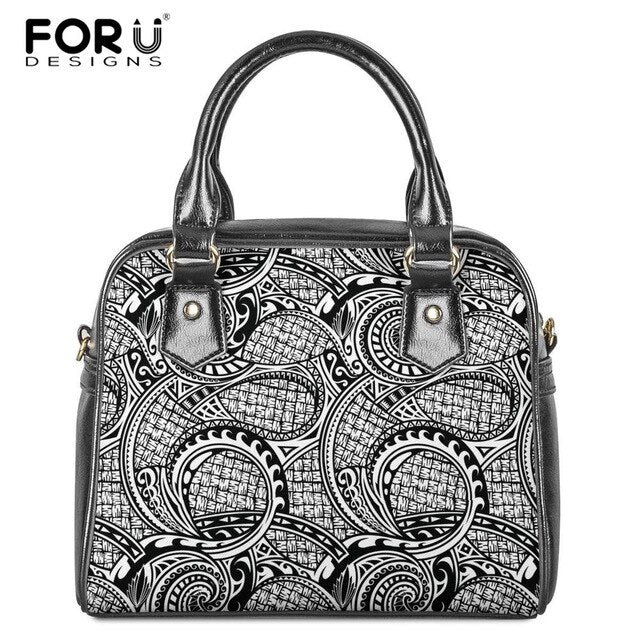 FORUDESIGNS PU Leather Messenger Hand Bags Women Polynesian Traditional Trible Print Casual Shoulder Ladies Beach Bags Mujer