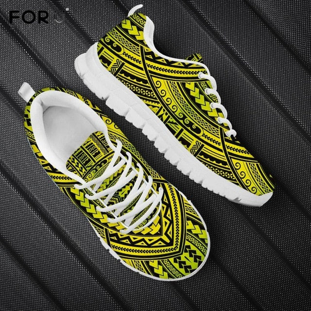 Polynesian Floral Pattern Women Flats Sneakers