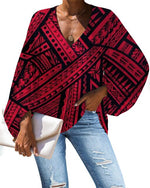 Polynesian Tribal Pattern Long Sleeve Loose Blouse for Womenm