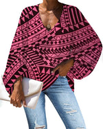 Polynesian Tribal Pattern Long Sleeve Loose Blouse for Womenm