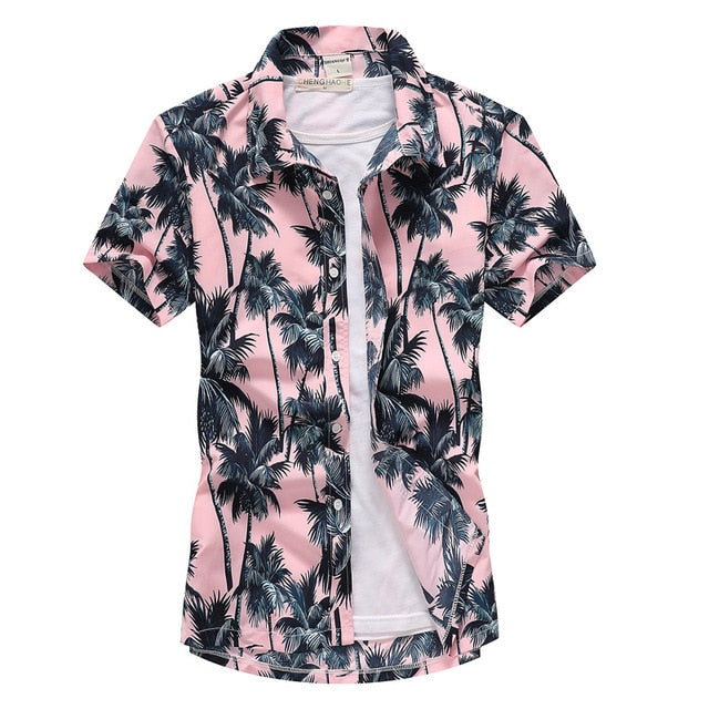 Summer Beach Hawaiian Shirt Men Classic Button Down