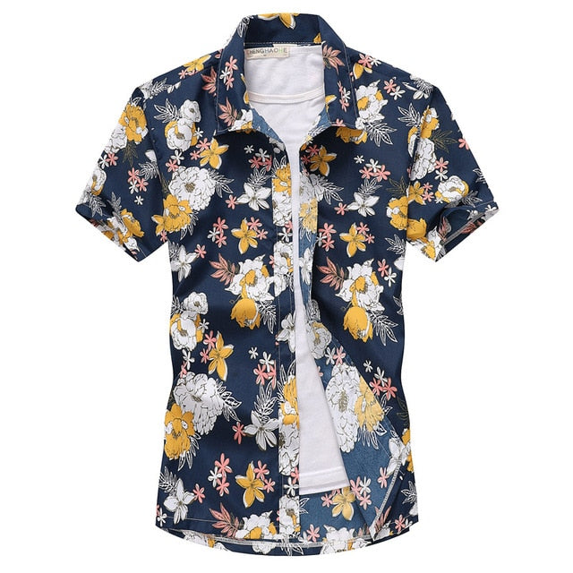 Summer Beach Hawaiian Shirt Men Classic Button Down