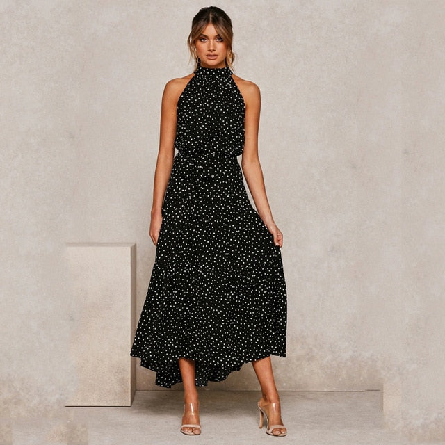 Summer Long Dress Polka Dot Casual Dresses Black Sexy