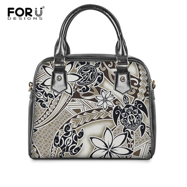 Polynesian Tattoo Monstera Leaf Turtle Pattern Fashion Handbags