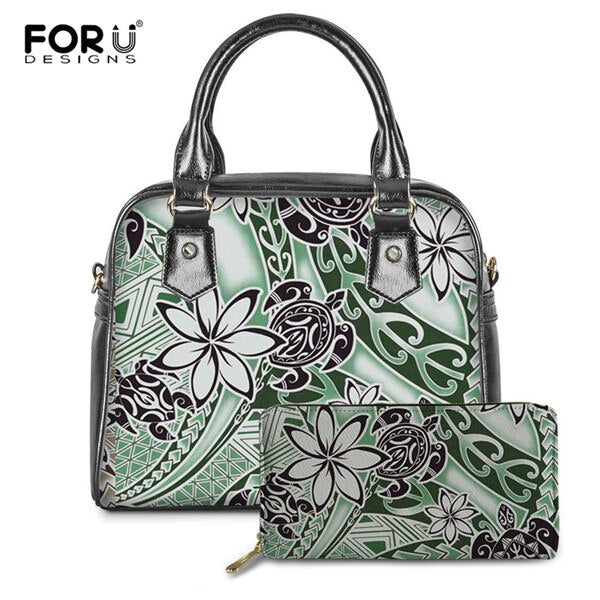 Polynesian Tattoo Monstera Leaf Turtle Pattern Fashion Handbags