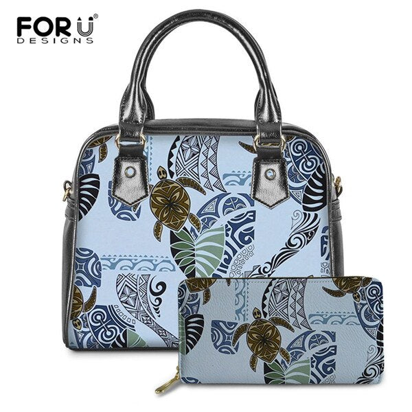 Polynesian Tattoo Monstera Leaf Turtle Pattern Fashion Handbags