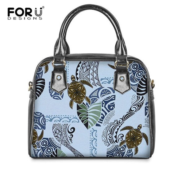 Polynesian Tattoo Monstera Leaf Turtle Pattern Fashion Handbags