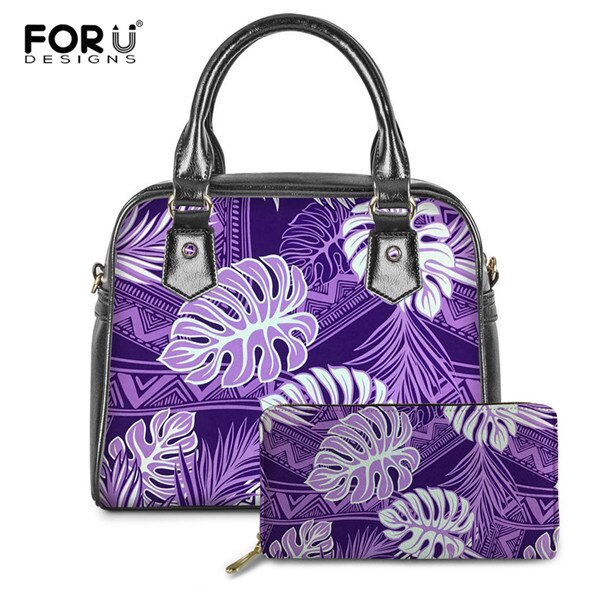 Purple Monstera Tribal Hawaiian Handbags Women