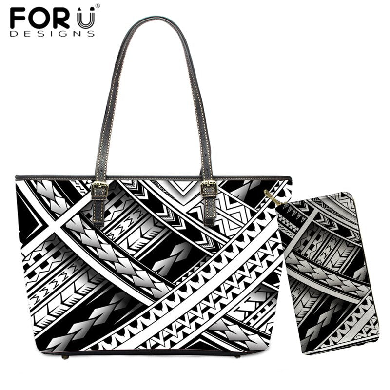 Polynesian Maori 3D Pattern Handbags White and Black Design