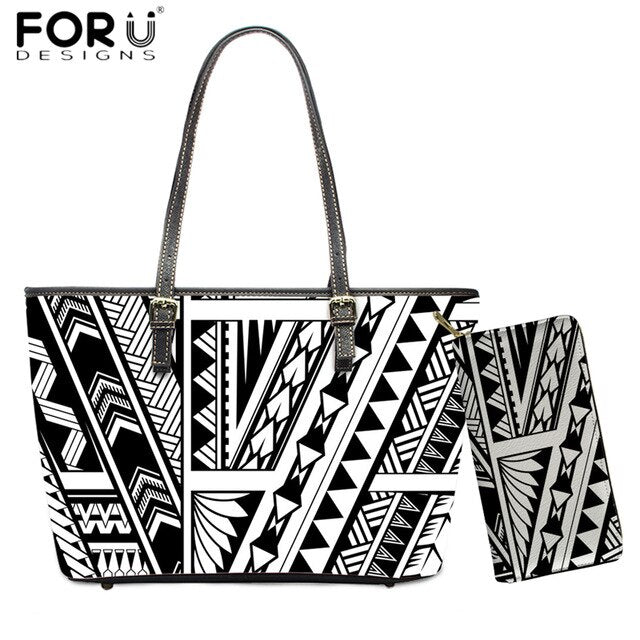 Polynesian Maori 3D Pattern Handbags White and Black Design