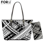 Polynesian Maori 3D Pattern Handbags White and Black Design