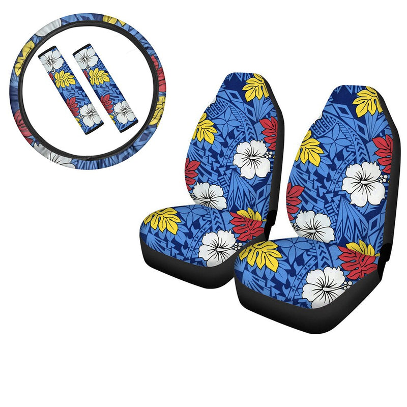 Polynesian Hibiscus Flower Design 5pcs Car Seat Covers