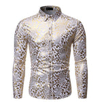 Men's Shiny Gold Paisley Print White Dress Shirts