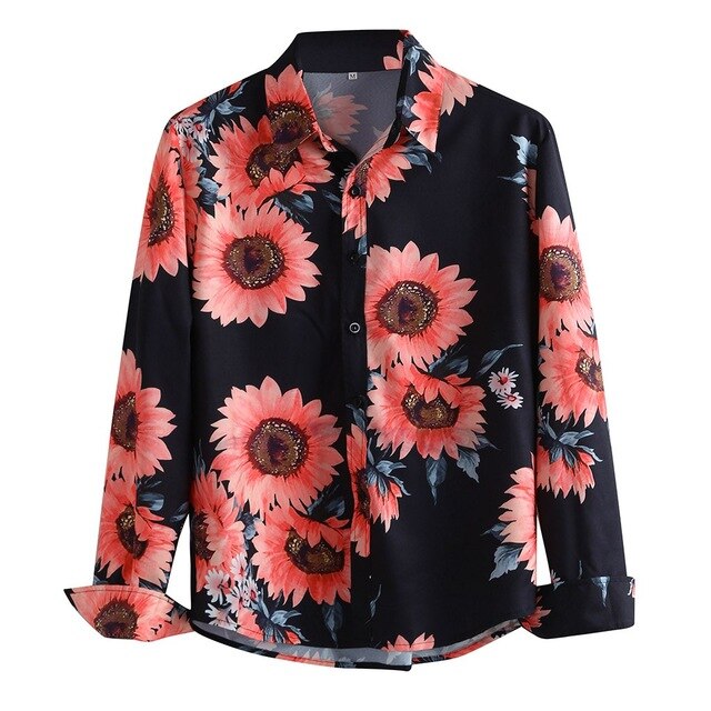 Flower Printed Long Sleeve Shirts Men