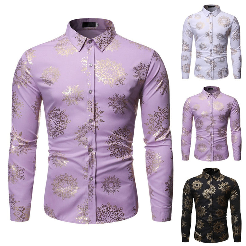 Floral Printed Man Casual Shirts Classic Men Dress Shirt