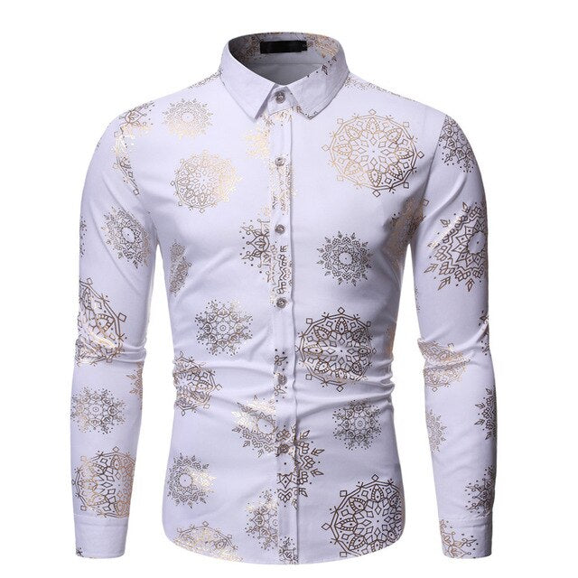 Floral Printed Man Casual Shirts Classic Men Dress Shirt