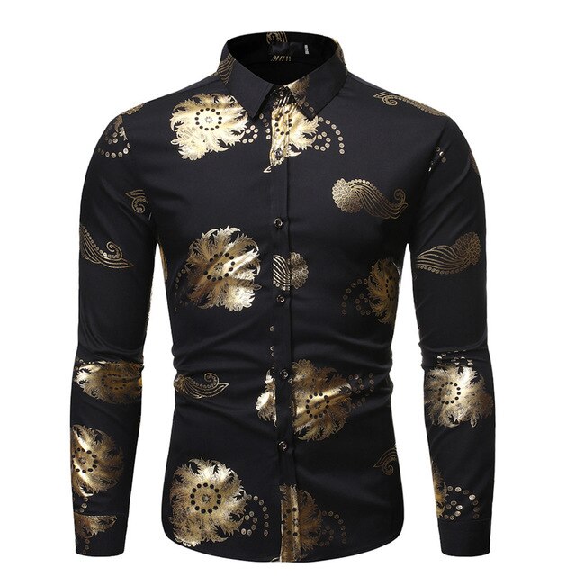 Mens Long Sleeve Shirt Hot Stamping Rose