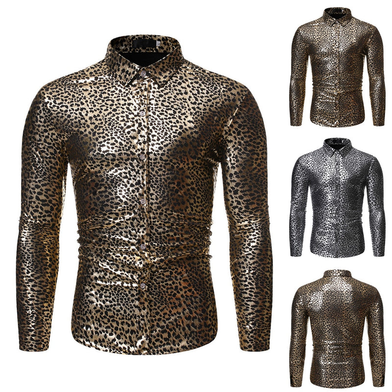 Men's Personality Leopard Printed Shirt Male Social