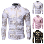 Long Sleeve Men's Lapel Rose Hot Stamping Slim