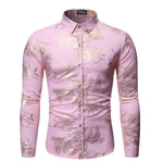 Long Sleeve Men's Lapel Rose Hot Stamping Slim