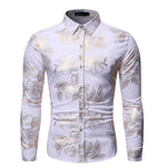 Long Sleeve Men's Lapel Rose Hot Stamping Slim