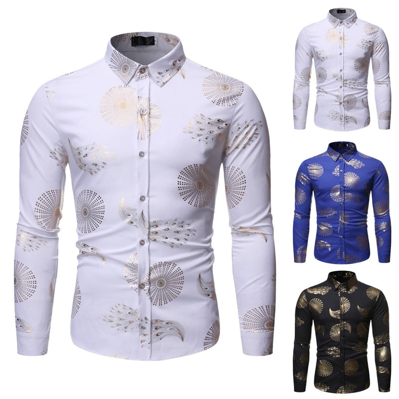 Hot Stamping Golden Snake Pattern Men Shirt