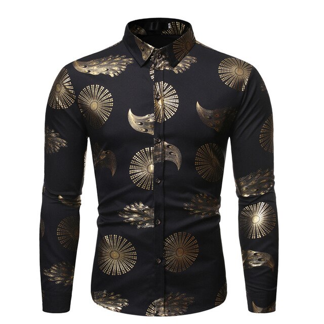 Hot Stamping Golden Snake Pattern Men Shirt