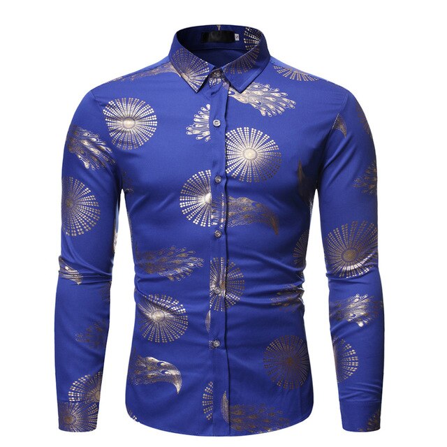 Hot Stamping Golden Snake Pattern Men Shirt