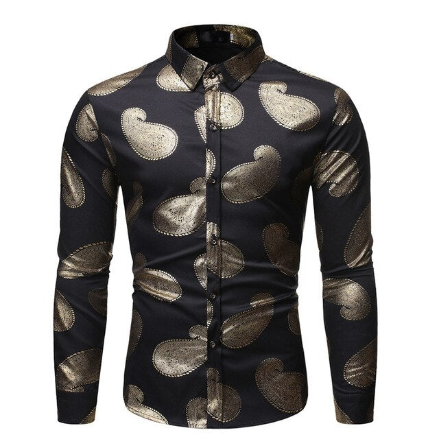 Slim Sexy Shirt Men Hot Stamping Long Sleeve