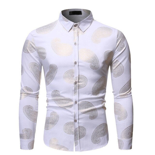 Slim Sexy Shirt Men Hot Stamping Long Sleeve