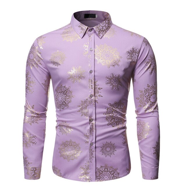 Men's Hot Stamping Lapel Long Sleeve Shirt Top