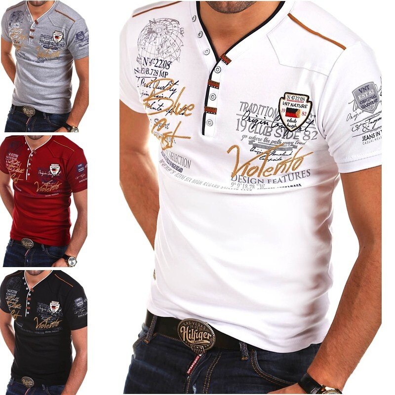 Men's Shirt Short Sleeve V-neck Summer