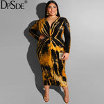 Yellow  Bodycon Print Women Dress Autumn Full Sleeve