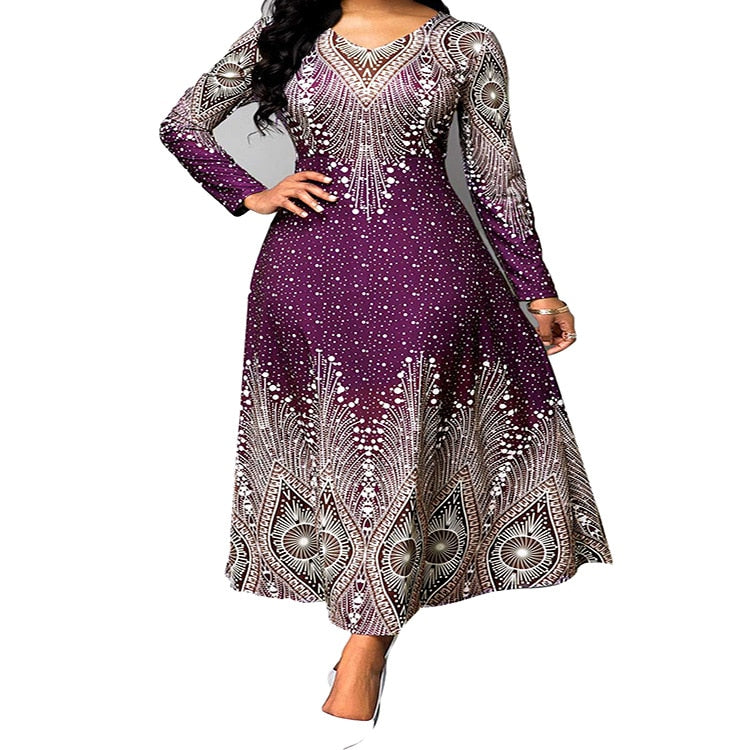 Plus size 5xl casual long dress Women long sleeve