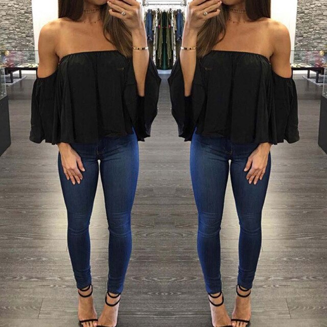 Off Shoulder Chiffon Blouse Women Summer Blouse