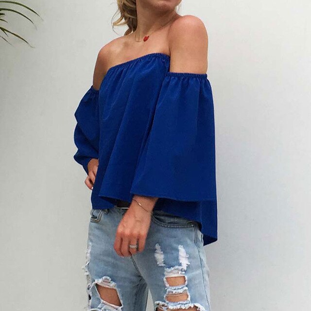 Off Shoulder Chiffon Blouse Women Summer Blouse