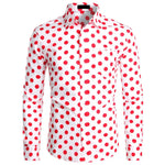 Red Mens Polka Dot Shirt Casual Button Up Dress Shirts