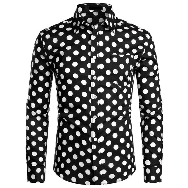 Red Mens Polka Dot Shirt Casual Button Up Dress Shirts