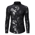 3D Golden Rose Floral Design Slim Fit Shirt Men