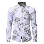 3D Golden Rose Floral Design Slim Fit Shirt Men