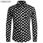 Black White Polka Dot Shirt Men Chemise Homme Casual Button Up