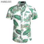 Leaf Print Hawaiian Shirts Men Summer Short Sleeve