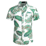 Leaf Print Hawaiian Shirts Men Summer Short Sleeve