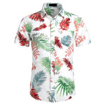 Leaf Print Hawaiian Shirts Men Summer Short Sleeve