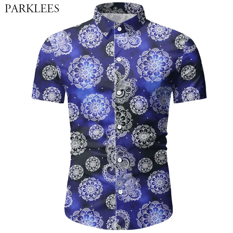 Hipster Palace Floral Print Men Shirt Bright Starry