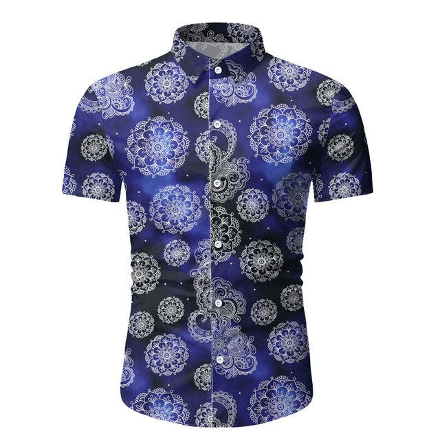 Hipster Palace Floral Print Men Shirt Bright Starry